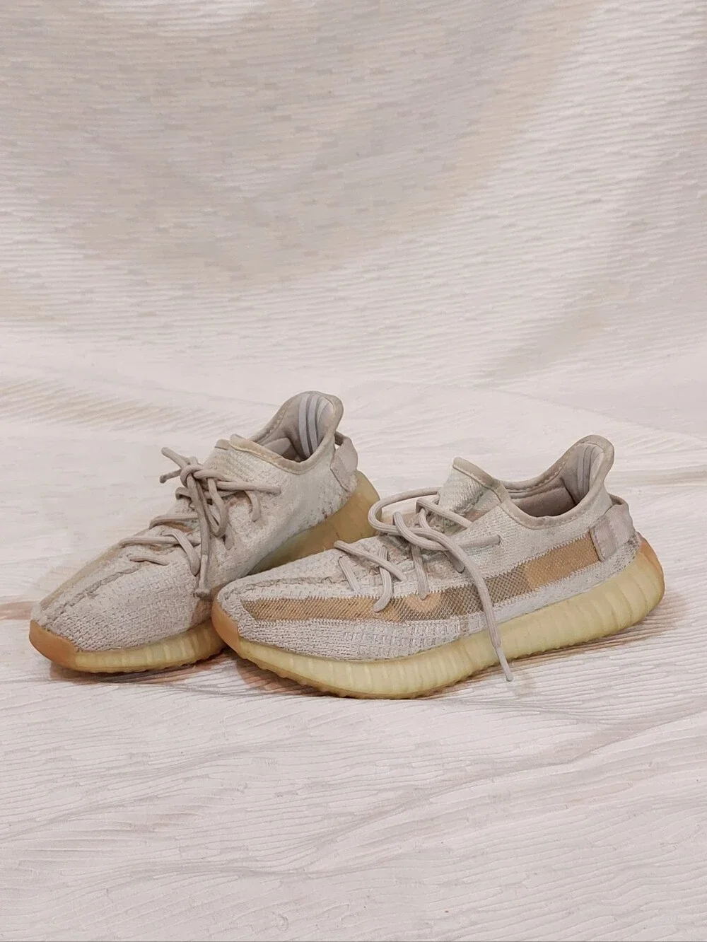 Yeezy Kids Beige and Gum Knit Sneakers